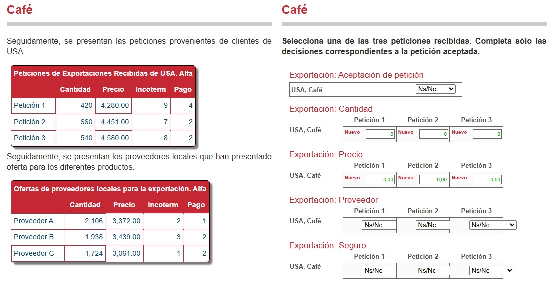 Decisiones — Exportación de café